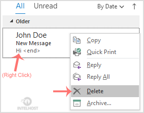 Reselhost | Como excluir mensagens de email no Outlook 2019