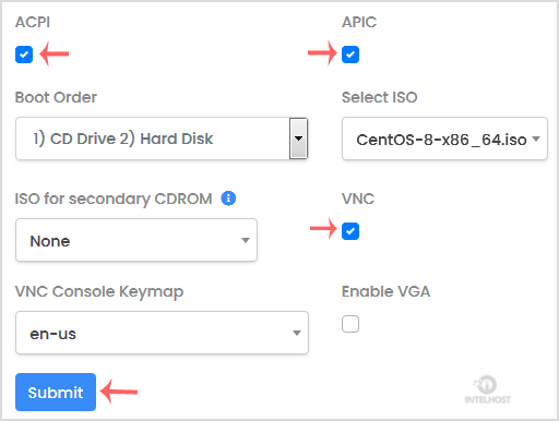 Reselhost | Como habilitar desabilitar APIC, ACPI, VNC no Virtualizor