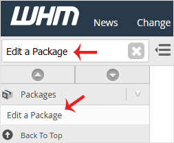 Reselhost | Como editar um pacote de hospedagem no WHM