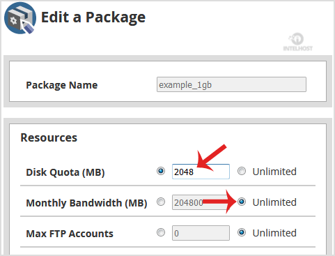 Reselhost | Como editar um pacote de hospedagem no WHM