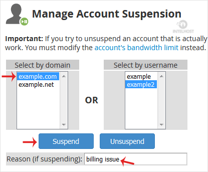 Reselhost | Como suspender uma conta cPanel no WHM